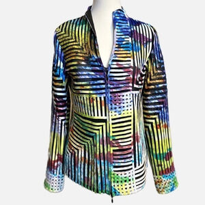 WEAVZ Bold Tie Dye Ribbon on Black Mesh Zip Jacket